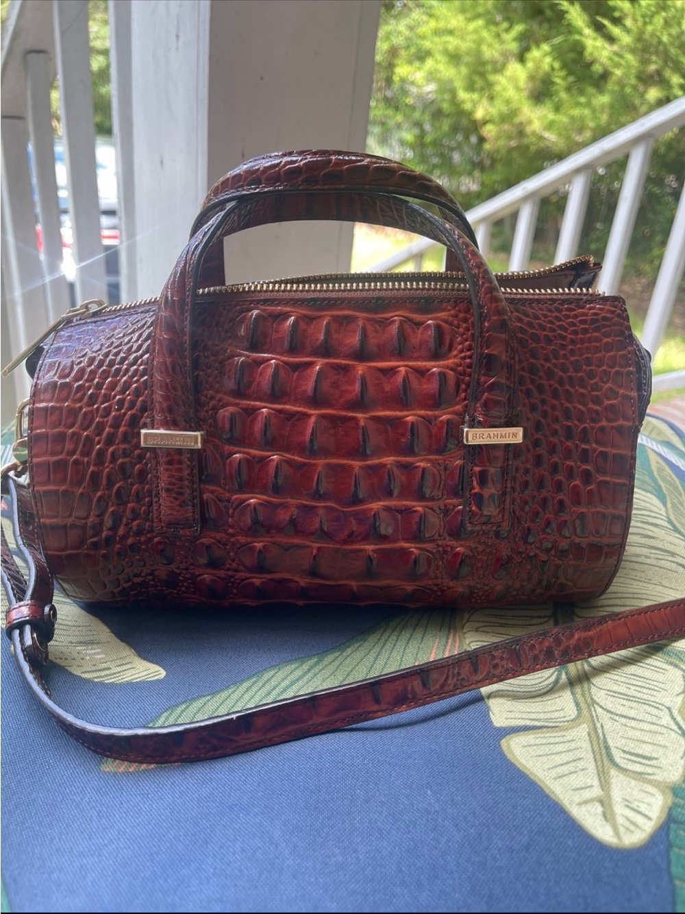 Brahmin Burgundy Croc-Embossed Mini Satchel